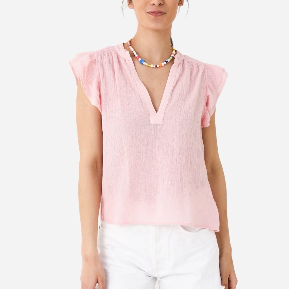 HONORINE Women's Luna Top Sz XS Gauze Cotton Ruffle Feminine Pink Summer